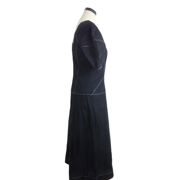 NWT Madewell Puff-Sleeve Drop-Waist Midi Dress Black Dress Size 2 - Picture 3 of 6
